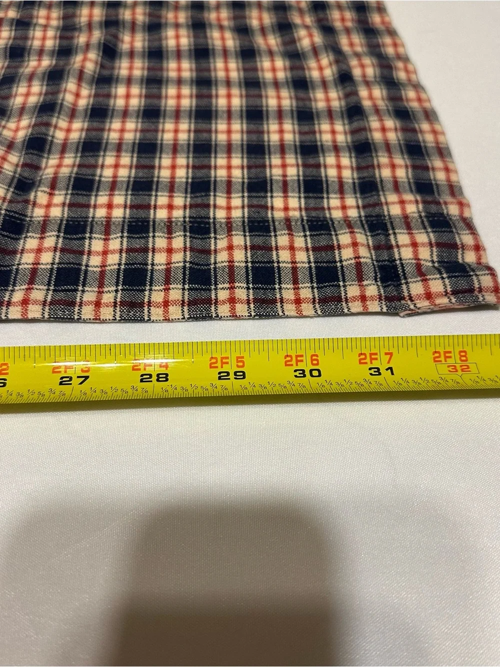 Primitive Plaid Valance Curtain Panel in Navy / Tan / Red set of 2